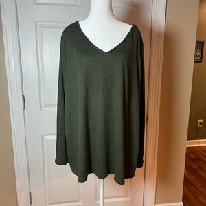 Evri Women Two Tones Long Sleeve Stretch Tunic Top Plus 2X Olive Green Multi